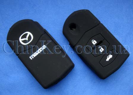Чехол Mazda силиконовый выкидной ключ 3 кнопки, черный