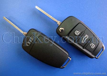 Ключ Audi выкидной (корпус) 3  кнопки 1 кнопка (Panic), лезвие hu66, Original