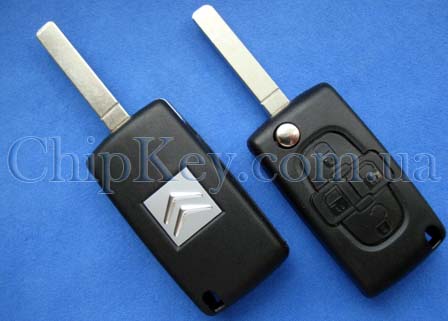 Citroen выкидной ключ (корпус) 4 кнопки, лезвие VA2 без крепления батарейки