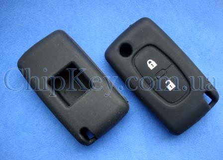 Peugeot Citroen силиконовый чехол на выкидной ключ 2 кнопки, черный