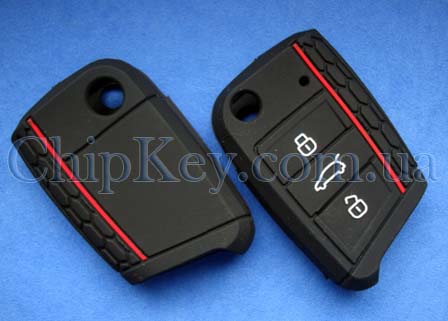 Volkswagen Skoda Seat силиконовый чехол под выкидной ключ 3 кнопки, черный