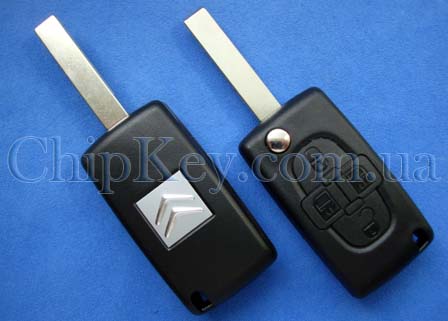 Citroen выкидной ключ (корпус) 4 кнопки, лезвие HU83T, без крепления батарейки