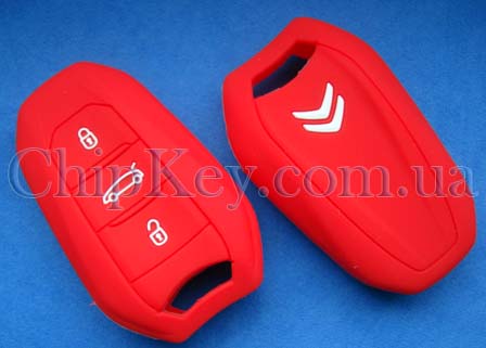 Чехол Citroen Smart Key силиконовый 3 кнопки, красный