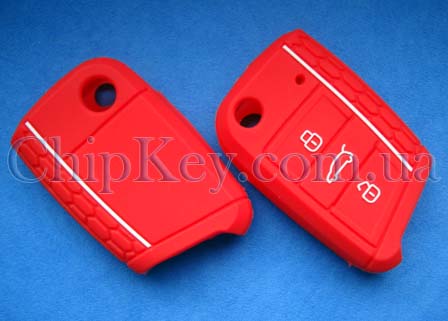 Volkswagen Skoda Seat силиконовый чехол под выкидной ключ 3 кнопки, красный