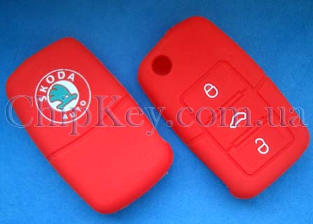 Skoda силиконовый чехол под выкидной ключ 3 кнопки, красный