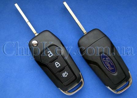 Ключ Ford выкидной 3 кнопки, c чипом id47(7953), 433 Mhz, лезвие hu101, original